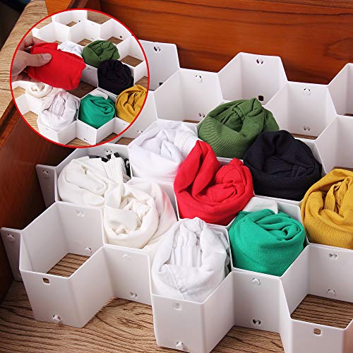 JIAKAI Honeycomb Drawer Organizer,Partition Bee Style Underwear Socks Bras Ties Belts Scarves Drawer Divider Cabinet Clapboard(White-1pcs)