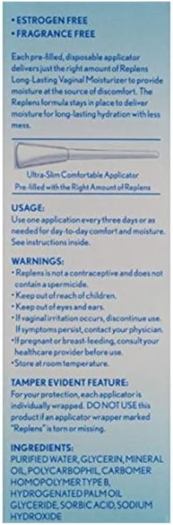 Replens Long-Lasting Vaginal Feminine Moisturizer 8 Prefilled Applicators: Health & Personal Care