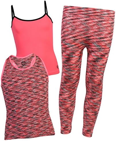 Body Glove Girls 3-Piece Athletic Tank Tops and Leggings Set, Coral, Size 10/12'