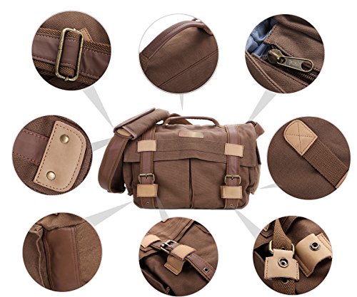DSLR Slr Camera Bag, MOACC BrownDigital Video Recorder Ptotography Canvas Sling Backpack Protective Rucksack Waterproof Shoulder Messenger with Shockproof Insert for Sony Canon Nikon Olympus Pentax