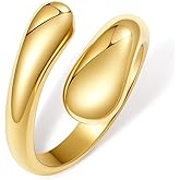 Inerney Gold Chunky Rings for Women Non Tarnish, 14K Gold Plated Adjustable Rings for Statement, Stackable Thumb Pinky Bands Comfort Fit Size 5-11 for Jewelry Gift