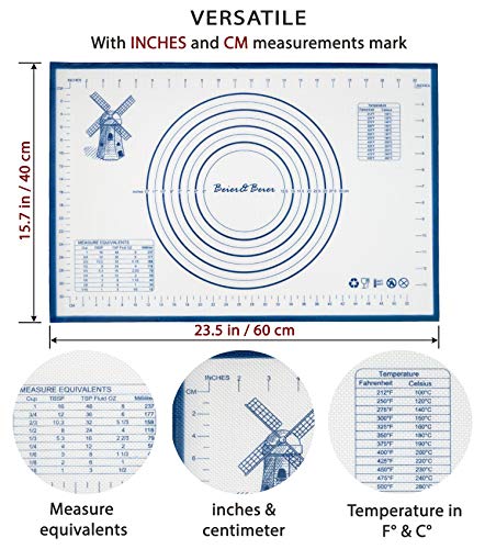 Silicone Baking Mats Set of 3, Professional Grade, Non-Stick, Large Pastry Mat with Measurements, Macaron Baking Mat, Cookie Making Mat with Bears