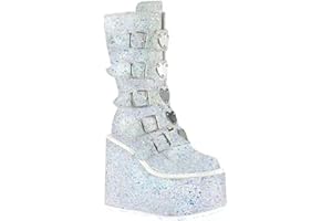 HINDOLA Womens Platform Punk Goth Mid Calf Boots Chunky High Heel Round-Toe Non Slip Back-Zip Knee High Motorcycle Booties Combat Boots For Women