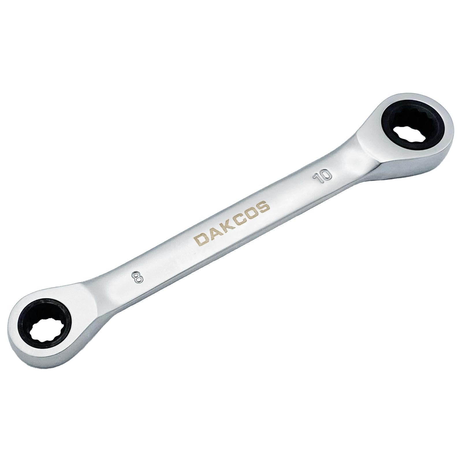 DAKCOS 8x10mm Combination Ratchet Spanner 2-in-1 Double End Ring Ratchet Spanner Wrench CR-V with Matt Chrome Finish
