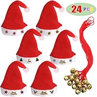 Kiddokids 12 Fancy Christmas Santa Hats & 12 Jingle Bell Necklaces One Size Fits All; Party Favor Photo Booth