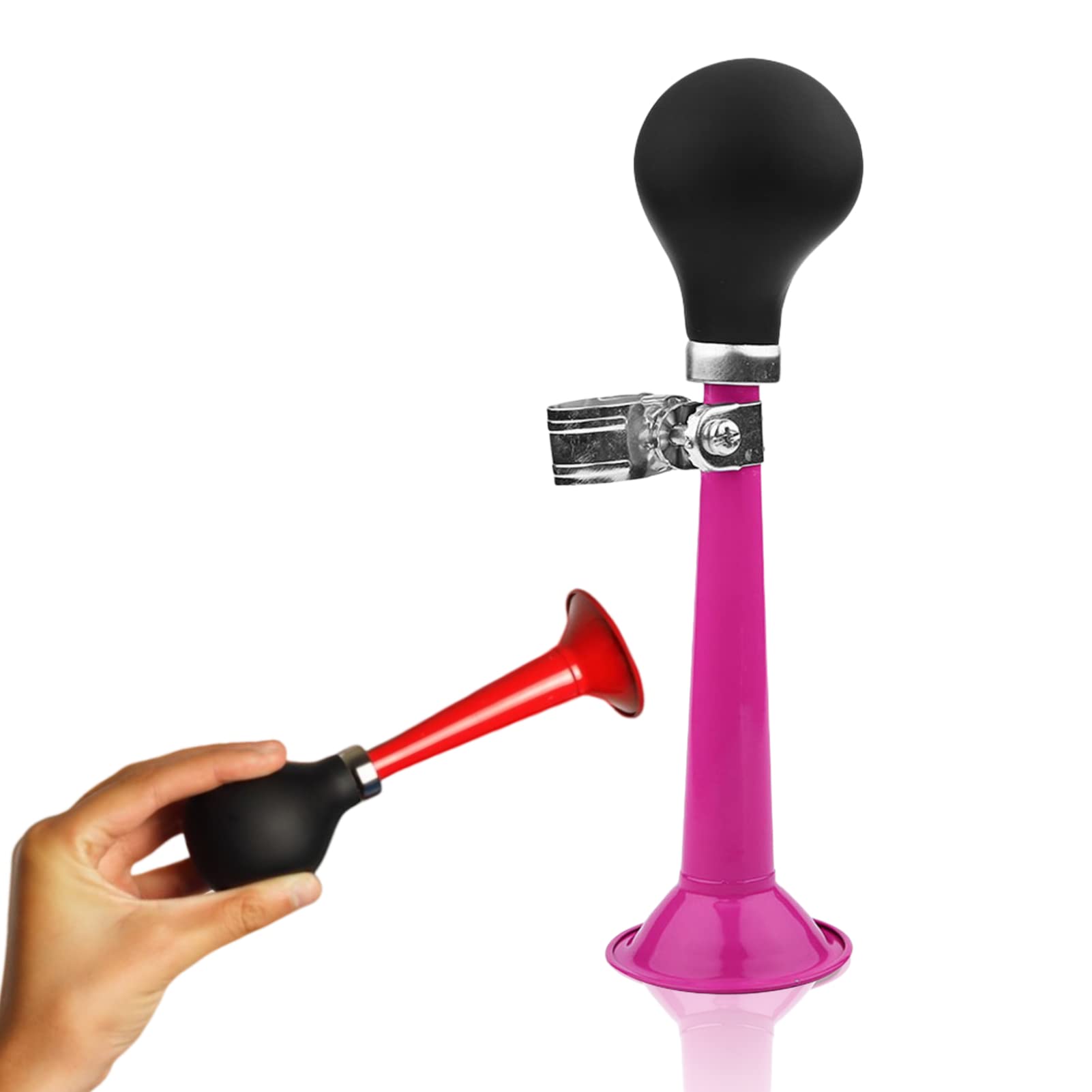 Bike Air Horn Bicycle Cycling Retro Chrome Metal Hooter Loud Bell Bugle Trumpet Alarm Rubber Squeeze Bulb, 8.46 Inch(Pink)