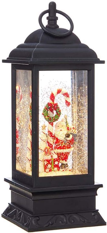 Snow Globes - RAZ Imports Santa and Candy Cane Lighted Water Lantern (Musical Snow Globe) 11 Inch Lighted Christmas Snow Globe with Swirling Glitter Battery Operated and USB Powered