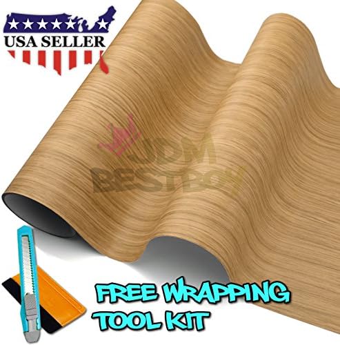Free Tool Kit Oak Wood Grain Vinyl Wrap Faux Finish Textured Self Adhesive Roll Contact Paper Film Decal for Home Office Furniture 1393 - 12"X60" (1FT X 5FT)