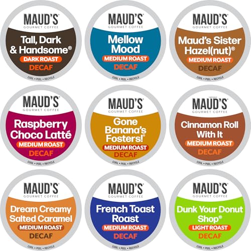 Maud's Decaf Coffee Pods Variety Pack, 80ct, 9 Assorted Roasts & Flavors | Decaffeinated Medium Roast Coffee in Single Serve Pods - 100% Arabica Coffee, Compatible with Keurig Coffee Makers