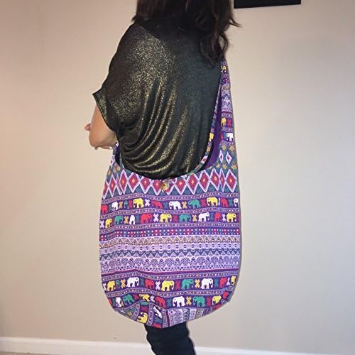 Thai Cotton Hippie Hobo Sling Crossbody Bag Messenger Purse Ethnic Elephant Parade (Purple)