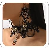 Hanfluenve Lace Choker Gothic Jewelry Set for Women Black Goth Necklace with Earrings Halloween Vampire Chokers Costume Accessories