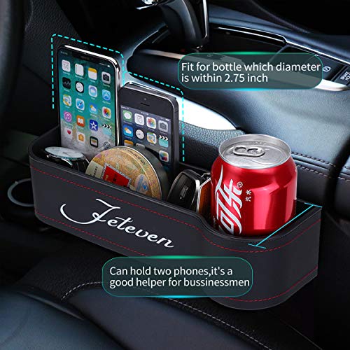 Jeteven 2 Packs PU Leather Car Organizer Front Seat Filler, Multifunctional Storage, Document Glove Coin Laptop Cellphone Wallet Cup Cards Holder, Console Side Pocket Caddy Bucket Basket