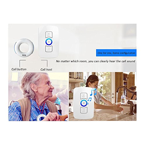 Elderly Pager Smart Remote Control Home Intercom Medical Portable Lanyard Wireless Pager Alarm Ringing Emergency Call Pager,White(1Host+1Button+WhiteBedsideButton)