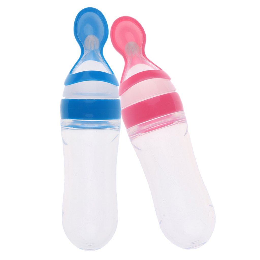 Magideal Baby Silicone Squeeze Feeding Bottle With Spoon Food Rice