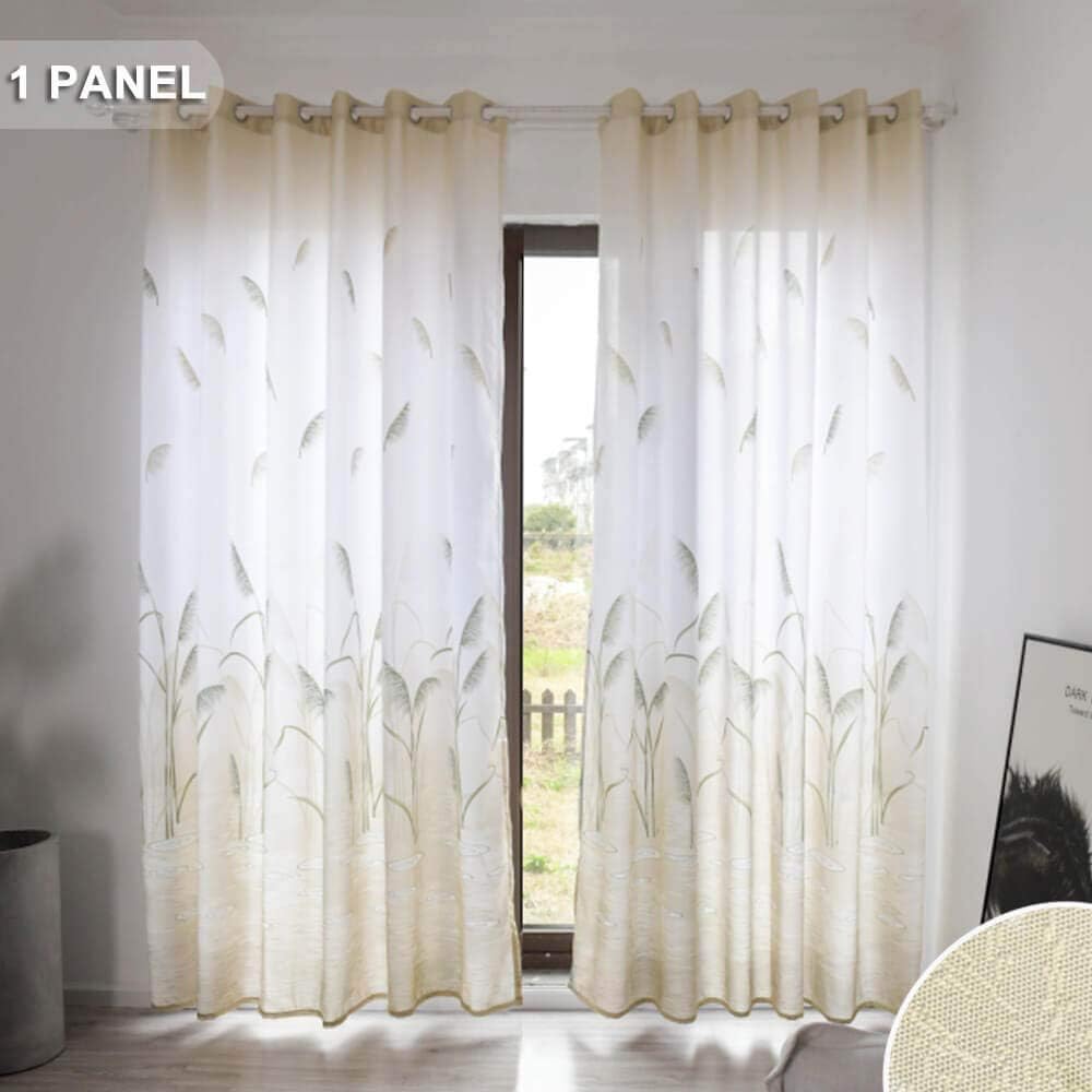 WUBODTI Beige Floral Blackout Window Door Curtains 1 Panel of Textured Faux Linen Room Darkening Thermal Insulated Window Treatments Drapes and Curtains for Living Room, 39" W x 106" L