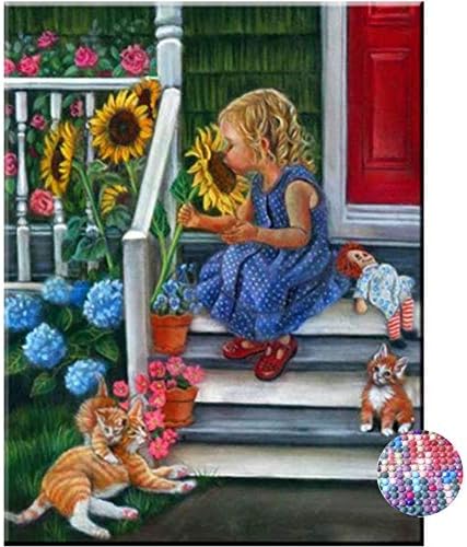 LIPHISFUN DIY 5D Diamond Painting by Number Kit for Adult, Full Round Resin Beads Drill Diamond Embroidery Dotz Kit Home Wall Decor,30x40cm,Girl Sunflower