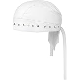 Sheep Leather Skull caps in Black Sweat Head Wraps Studded Skull Cap Bandana Style in Real Do Du Rag Leather Doo Rag Motorcycle Biker Cap White ICE Club Shop