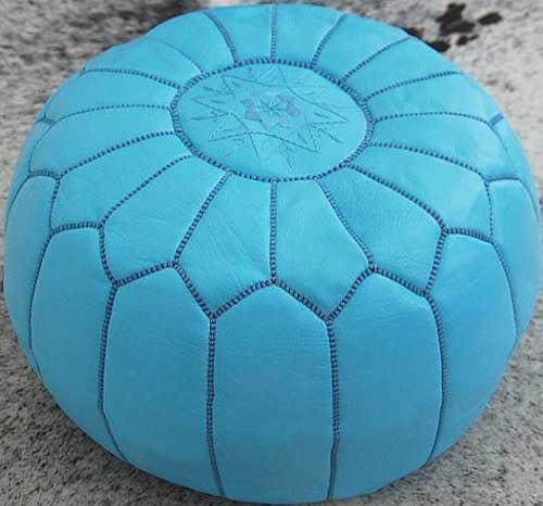 22" Moroccan blue Pouf leather Ottoman Footstool Pouffe Hassock New Pouff poof