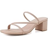 Shoe'N Tale Strappy Heels For Women Low Chunky Block Heel Heeled Sandals Square Open Toe Slip On Slides Mules