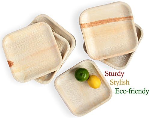 Leafily Palm Leaf Plates - 8 inch Square - Heavy Duty - Elegant - 100% Compostable - Better than Bamboo or Wood - Disposable - Biodegradable - Premium Party Plates - USDA Certified - 22 Count  Brheez Palm Leaf Plates 100 Ct (10 Inch) - Eco Friendly, Compostable & Biodegradable – Elegant Bamboo Look Disposable Party Plates are Heavy Duty and More Environmentally Friendly than Paper Plates  [25 Pack] EcoPalm Bamboo Style All-Natural Palm Leaf Plates, Compostable Disposable Dinnerware - Perfect for Parties, Weddings, BBQ, and Holidays | Bamboo Plates Style (10 inch)