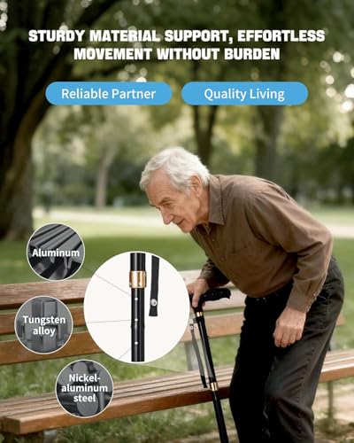 Sinocare Walking Sticks Extendable Men Women Older | Aluminium Walking Stick Lightweight Extendable (83-95 cm) Swivel Base 360° Non-Slip Capacity 113 kg Trekking Black