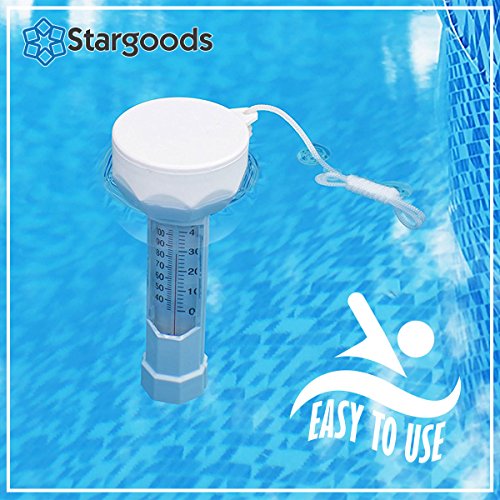Stargoods Pool Skimmer - Heavy Duty Cleaner Tool & Net Bag Leaf Cleaning & Floating Thermometer Pack