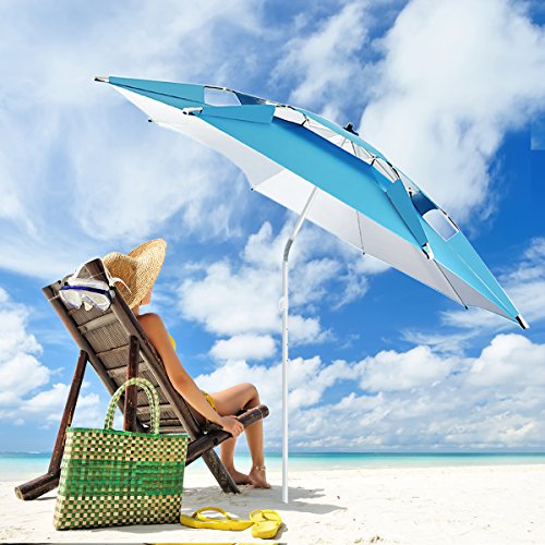Portable Sun Shade Slant Umbrella, DoerDo 2.2m Width Free Airflow 360 Degree Inclined All Direction For All-Weather, With Floor Insert Tool, Heat Insulation, Antiultraviolet - 2.2m