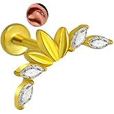 Hypoallergenic 316L Surgical Stainless Steel Earrings Cubic Zirconia 18K Real Gold Plating Studs Earrings Screw Flat Back Ear Cartilage Helix Conch Piercing