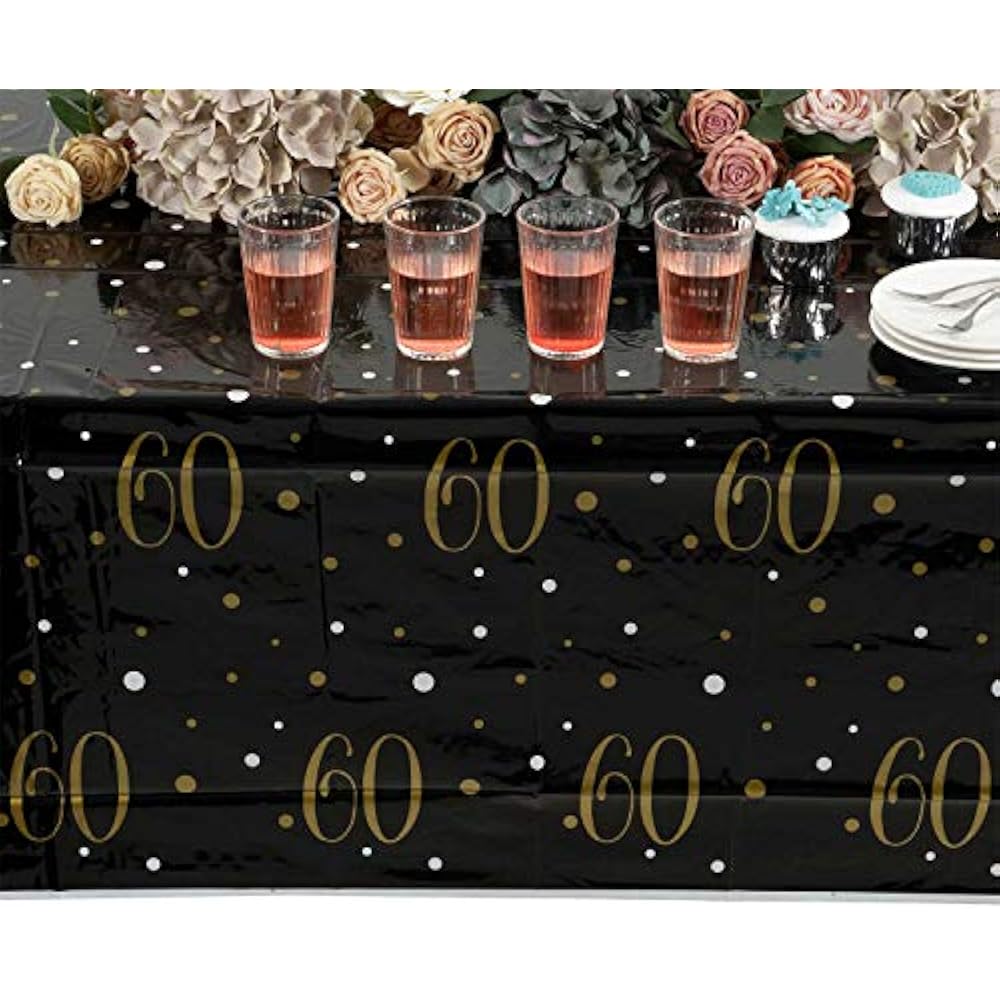 60th Birthday Table Cloth Covers, 2Pack Plastic Tablecloths For