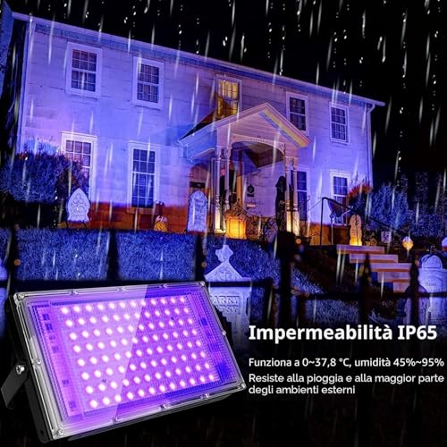 CREATESTAR LED Black Light 100 W, IP65 Waterproof UV Spotlight with 1.5 m Plug, Lamp for Party Glow, Aquarium, Bar, Fluorescent Poster, Halloween, Disco (100 W(1 PCS))
