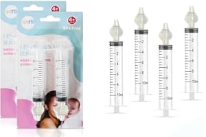 BLUET B BABY-KIDS Bluet B - Baby Nasal Syringe (4-Pack) - Safe Silicone Nasal Aspirator for Newborn - Infant Mucus Removal - 10ml Nose Cleaner Syringe for Baby - Toddler Congestion Relief - Reusable Tips - White