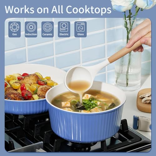 KOCH SYSTEME CS 19 Piece Non stick Ceramic Cookware Set, Pots and Pans Set with Detachable Handle, Induction Kitchen Cookware Sets, Cooking Pan Set with Removable Handle, RV Cookware Set, Blue