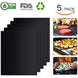 Grill Mat Set of 5, Non-Stick BBQ Grill &amp; Baking Mats, WINSEE Cooking Mats FDA-Approved, PFOA Free, Reusable and Easy to Clean 15.75 X 13 Inch Black