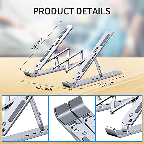 Laptop Stand Portable Aluminum Laptop Riser, Ergonomic Computer Stand for Desk Adjustable Height Compatible with MacBook Pro/Air, Dell XPS More 10 to 15.6 Inches Notebook, Silver