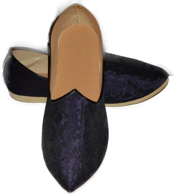 Geeta Arts Navy Blue Printed Men's Mojadi Mojri Traditional Indian Khussa Shoes