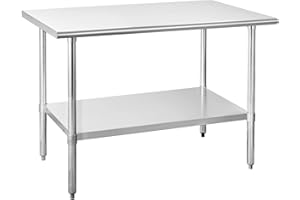 Chingoo Stainless Steel Table 24 x 48 Inches Metal Prep Table with Adjustable Undershelf, Stainless Table for Commercial Kitchen, Outdoor, Restaurant, Hotel & Garage