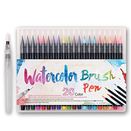 Watercolor Brush Pens 20 Set, Soft Flexible Brush Tips, Perfect for Children and Adults Drawing, Painting, Coloring, Sketching, Calligraphy, Writing, Art, Odorless Non Toxic Ink and Paint