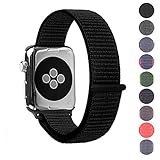 Pantheon Woven Nylon Replacement Apple Watch Band by, Sport Loop Edition, For Men or Women, Strap fits the 38mm or 42mm Apple iWatch, Compatible Series 1, 2, 3, Nike (Dark Black, 38mm)