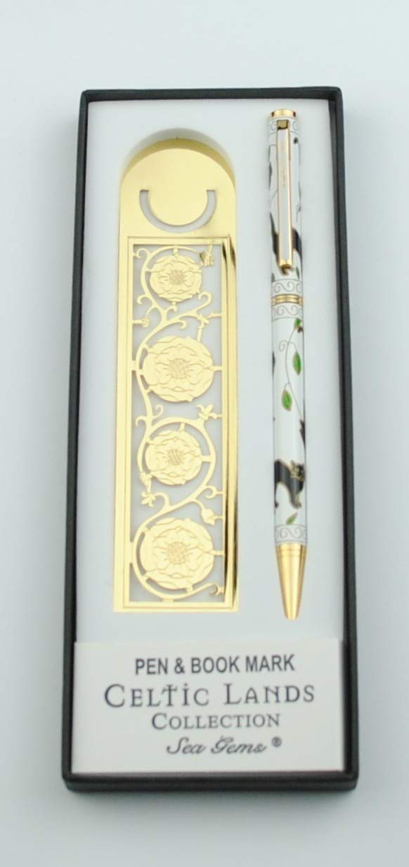 Cat and Medieval Rose Bookmark and Pen Set in Cats Design