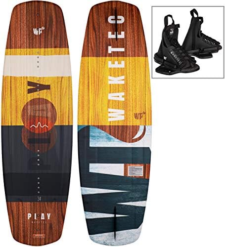 WAKETEC Wakeboard-Package Play 134 cm with OnSet Bindings, Set for Beginners to Intermediate, easy to ride, Body Weight 40-70 kg, blue yellow