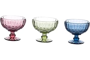 VALICLUD 3pcs Decorative Glass Footed Bowls for Ice Cream and Fruit Nordic Patterned Dessert Containers