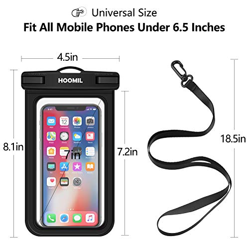 HOOMIL Universal Waterproof Case, IPX8 Waterproof Phone Pouch Dry Bag Compatible for Samsung Galaxy Note 10/9/A30/A20/A10/A50/A70/iPhone XR/XS/X up to 6.5 inches - Black