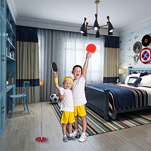 Taope Table Tennis Trainer with 2 Elastic Soft Shaft Leisure Ping-Pong Decompression Sports for Beginner and Kids Indoor or Outdoor Use Table Tennis Bat Set