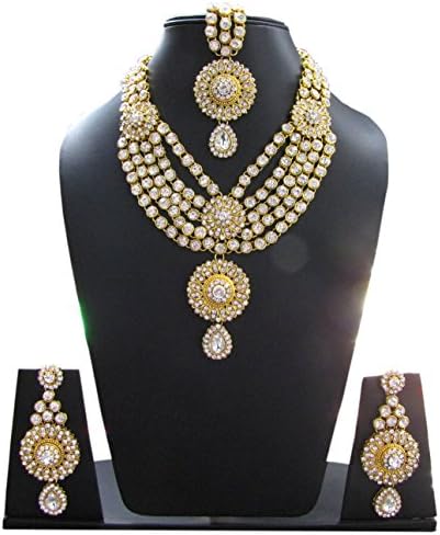 Shoppingover Wedding Necklace with Earrings Maang Tikka Kundan Polki Jewellery Sets