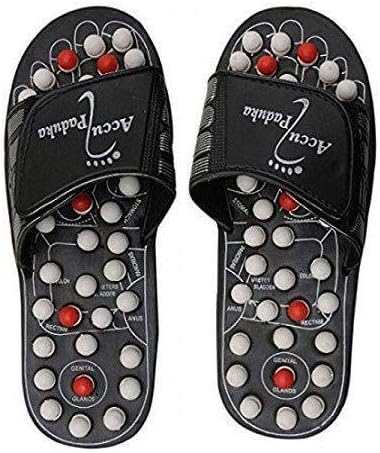 HIYA ™ Spring Acupressure and Magnetic Therapy Accu Slippers for Full Body Blood Circulation, Free Size (Black)