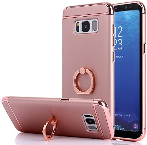 Samsung Galaxy S8 Plus case,3 in 1 Removable full body case Hard PC [Anti-Scratch] Shockproof Thin and Slim Case With 360 Degree Rotating Ring stand Case for Galaxy S8 Plus(ROSE)