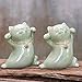 NOVICA Handmade Celadon Ceramic Smiling Cat Statuettes, 4.3