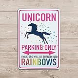 Art Studio Tin Sign Unicorn Rainbows Parking Only Sign Room Wall Decoration Funny Unicorn Birthday Gift Metal Sign 8x12 in