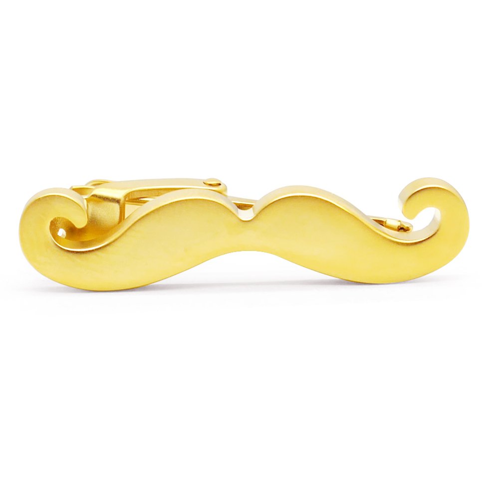 HONEY BEAR Mens/Boys Moustache Beard Tie Clip Bar for Skinny Narrow Size/Normal Size Tie Stainless Steel for Business Wedding Gift (Gold 3.8cm)