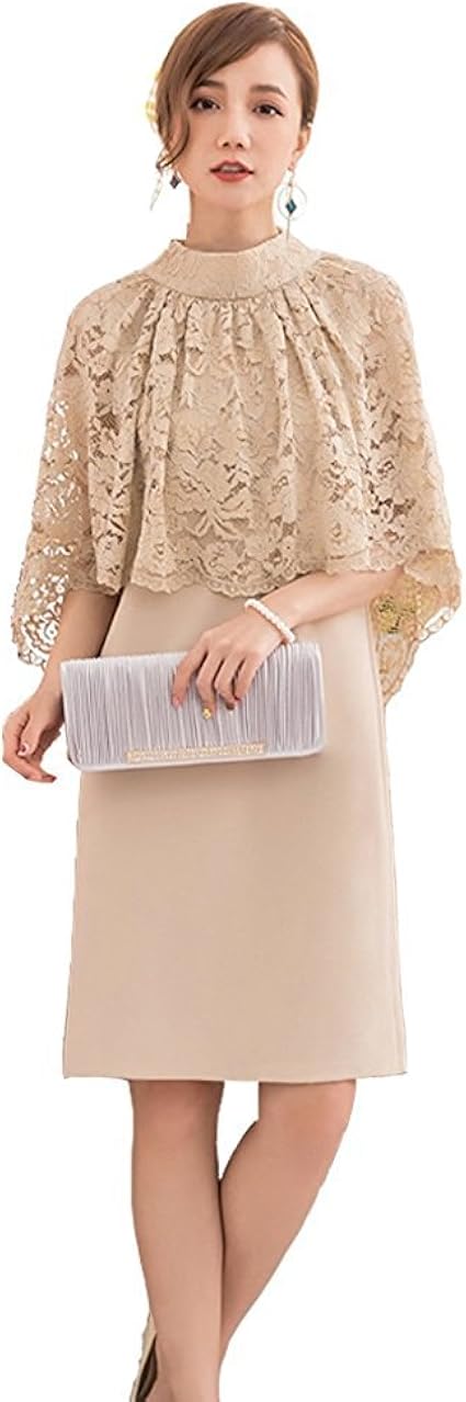 Amazon パーティードレス 結婚式 ドレス 冬春 フォーマル ワンピース レース 袖あり イブニングドレス 二次会 披露宴 お呼ばれ 演奏会 大きいサイズ S アイボリー ワンピース チュニック 通販